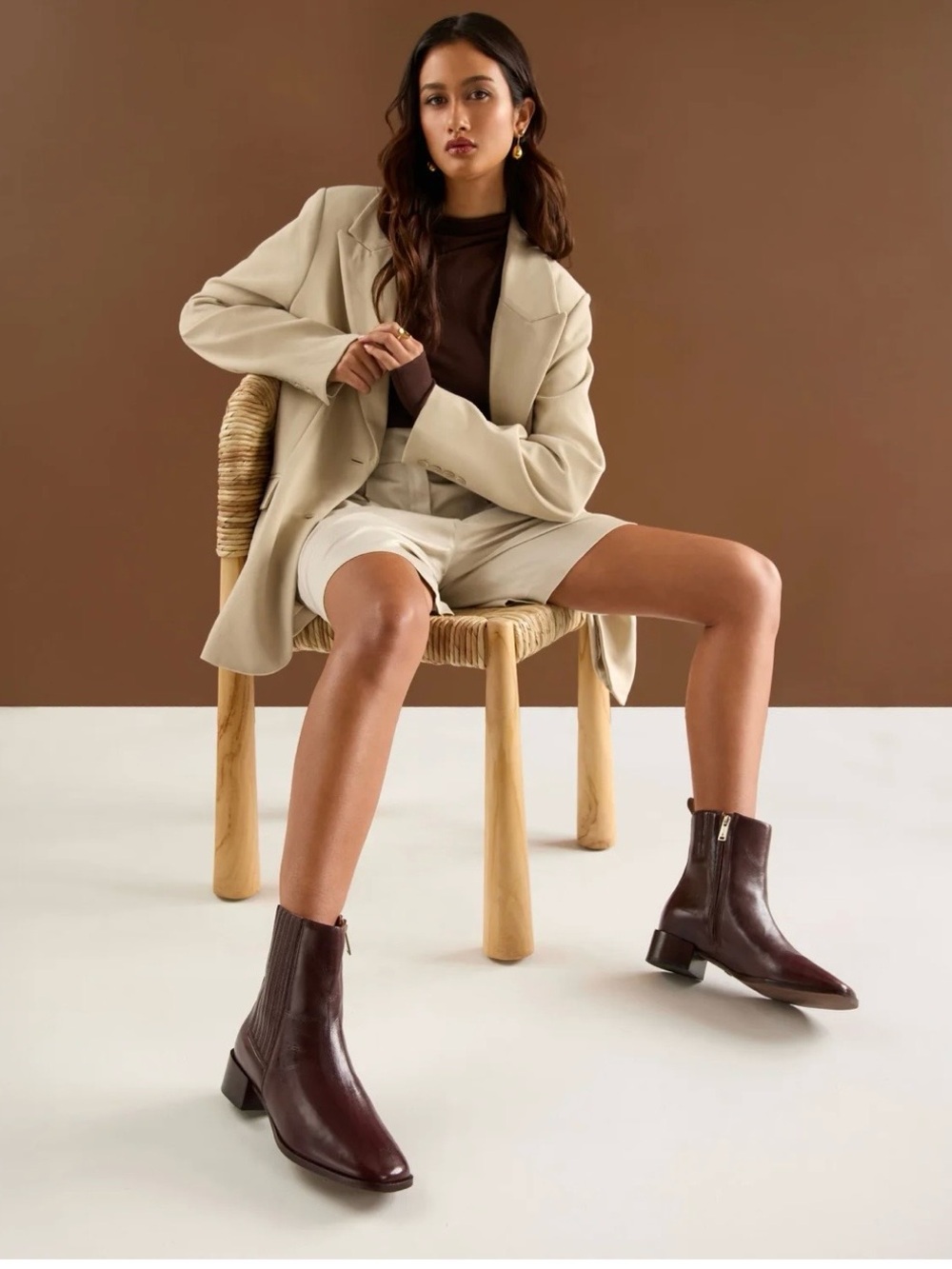Pointed Toe Burgundy Leather Ankle Boots for Women